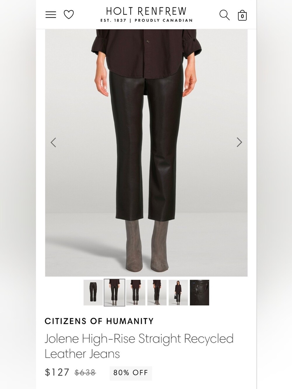 #51...NWT Citizens of Humanity Dark Brown Jolene Recycled Leather Pants...33 - Picture 12 of 12